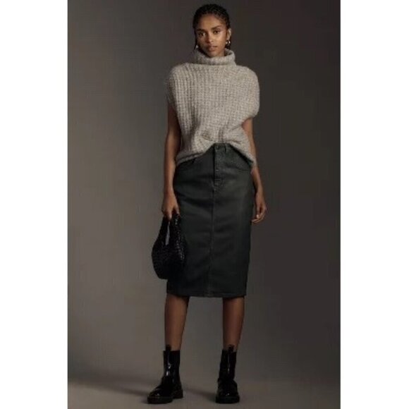 NWT Anthropologie Pilcro Coated Denim Pencil Skirt dark green 14 - Picture 1 of 11